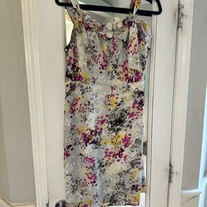 Ann Taylor Loft Sheath Dress Floral Gray Pink Yellow Sleeveless Size